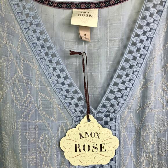 Knox Rose Dress Womens Size Medium Blue Eyelet Peasant V-Neck Short Sleeve NWT - Picture 9 of 10